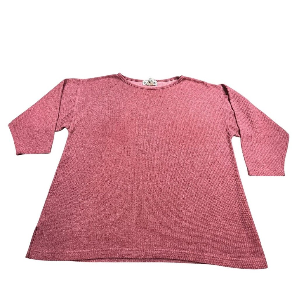 VTG Michael Carrie Mens Medium Red Waffle Knit Sweater Top RN 61405 Crew Neck